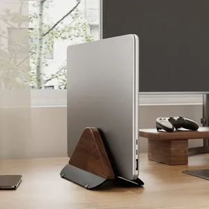 Walnut Wooden Laptop <b>Stand</b> Vertical Notebook Holder <b>Desktop</b> Docking Riser Space Saving Display <b>Stand</b> for MacBook - Product Image 2