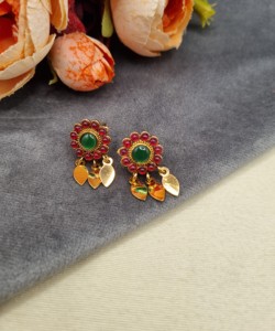 <b>Floral</b> Medallion Leaf Fringe Necklace Matching Earrings Set Gold Plated Ethnic Jewelry Women's Wedding Party Wear Set Collection - Product Image 3