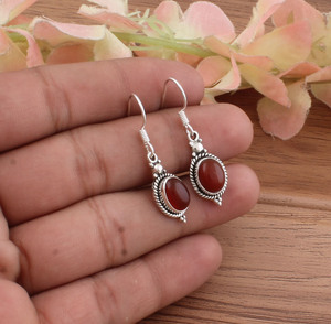 Boucles d'oreilles pendantes en onyx rouge faites à la main, argent sterling 925, onyx rouge naturel, artisanat artisanal de luxe, bijoux de mariage en pierres précieuses, vente en gros - Product Image 5