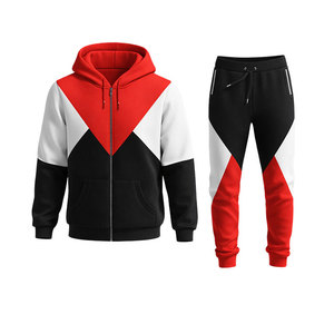 Men's Color Block <b>Tracksuit</b> Hoodie and Jogger Set Red Black <b>White</b> Zipper Sweatshirt Sportswear Casual Gym Wear - Product Image 1