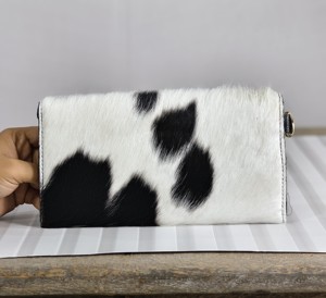 Handmade Genuine Leather Clutch <b>Wallet</b> With Embossed Floral Design Black And White Cowhide Pattern Bohemian Style Women's <b>Wallet</b> - Product Image 3