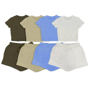 New Arrival Women's Casual Solid 100% Cotton Canvas Two Piece <b>Crop</b> <b>Top</b> Short Sets Breathable High Quality Summer - Product Image 3