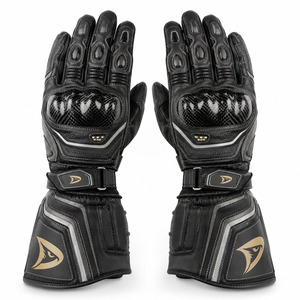 Racing Gloves Full Finger Leather Black Adjustable Wrist <b>Strap</b> Hook And Loop Closure Riding Protection - Product Image 1