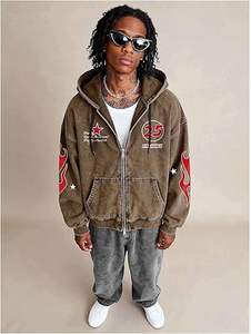 Sweat-shirt à capuche zippé pour homme, style grunge vintage, léger, hip-hop, avec motifs graphiques, de qualité supérieure, importé. - Product Image 3