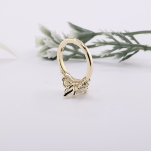 Vintage Yellow Gold Marquise Cut Lab Grown Diamond Antique Floral Cluster <b>Crown</b> Setting Cluster Side Stones Unique Proposal <b>Ring</b> - Product Image 3