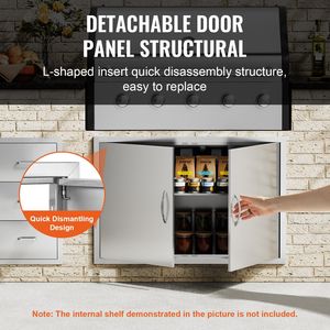 Puerta Doble para Cocina Exterior de 39W x 26H Pulgadas, de Acero Inoxidable, Empotrada, para Acceso a Barbacoa, con Manijas Verticales de Pared - Product Image 4