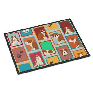 24H X 36W English Bulldog Indoor/Outdoor <b>Doormat</b> Low Pile Non-Slip <b>Washable</b> Red White Front Door Rug Easy Entryway Access - Product Image 1