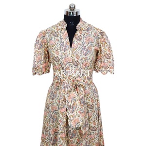 Robe midi à col en V pour femme, en coton doux, imprimé floral, manches courtes, style bohème, pour mariages, occasions décontractées, tenue de soirée, naturelle et écologique - Product Image 2