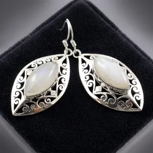 Bohemian Leaf Shape <b>Rainbow</b> Moonstone 925 Sterling Silver <b>Top</b> Design Earrings For Women Party Jewelry - Product Image 4