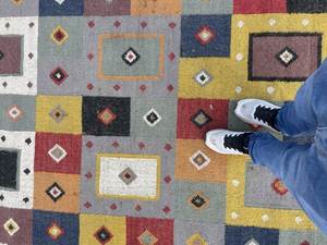 Alfombra de Yute y Lana Tejida a Mano, Multicolor con Borde Rojo, Ecológica, Moderna, de Pelo Corto, Tamaño Personalizado para Pasillo, Cocina, Sala de Estar - Product Image 3