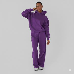 Conjunto de chándal de felpa de 2 piezas para mujer, de gran tamaño, con hombros caídos, top corto y pantalones con capucha, OEM - Product Image 2