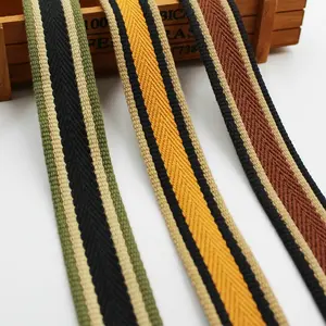 Custom 30Mm Zwart Bruin Oranje Dik Geweven Tapes Polyester Fishbone Jacquard Webbing Roll Voor Kleding Tassen