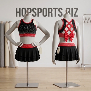 Ensemble soutien-gorge et jupe de cheerleading pour filles avec nœud croisé en strass, idéal pour l'entraînement sportif – Soutien-gorge et jupe de cheerleading scintillants en strass - Product Image 1