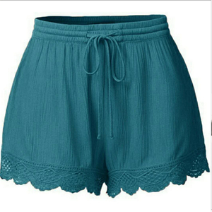Women's High Waist Drawstring Chiffon Shorts With <b>Lace</b> Trim Casual Loose Fit Solid Color Breathable Summer Wear - Product Image 2