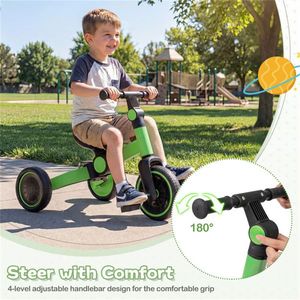 Tricycle pliable 5-en-1 vert pour tout-petits avec guidon réglable, siège ergonomique et pédales amovibles – Produit pour enfants - Product Image 5