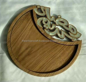 Bandeja redonda para servir chocolate con incrustaciones de mopa de madera de acacia Bandeja para servir postres de madreperla de Artisan Craft - Product Image 3