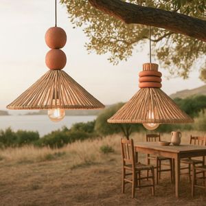 Lampe suspendue en rotin naturel faite à la main pour salon, luminaire de plafond en osier bohème, décoration intérieure, éclairage - Product Image 2