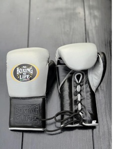 Best Quality No Boxing No Life Gray Black Real Cowhide Leather MMA Training Boxing <b>Gloves</b> Lace-Up Unisex Lightweight Customized - Product Image 5