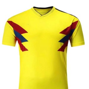 Conjunto de Camiseta de Fútbol Unisex Amarilla, Cuello en V, Manga Corta, Absorbe la Humedad, Ecológica, Poliéster Elástico en Cuatro Direcciones, Estampado Geométrico - Product Image 2