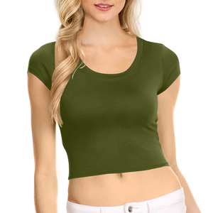 Trendy Casual Solid Women's Crop Top <b>T</b>-<b>Shirt</b> O-Neck Short Sleeve Loose Fit Quick Dry Eco-Friendly Breathable Knitted 100% Cotton - Product Image 5