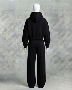 Unisex 2 in 1 <b>Cropped</b> <b>Zip</b> <b>up</b> Hoodie and Wide Leg Fleece Sweatpants Set Oversized Casual Streetwear Matching Two Piece Tracksuit - Product Image 5