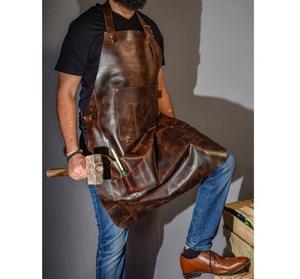 Tablier de travail en cuir pleine fleur de qualité supérieure pour hommes, réglable, robuste, pour barbecue, barbier et atelier, avec plusieurs poches pour outils - Product Image 2