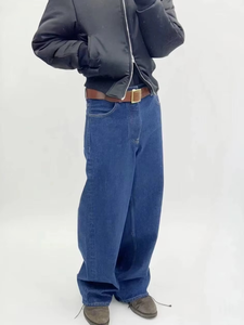 Jeans en denim indigo pour homme, coupe large, coupe bootcut, délavé, style vintage streetwear, fabricant OEM ODM - Product Image 6