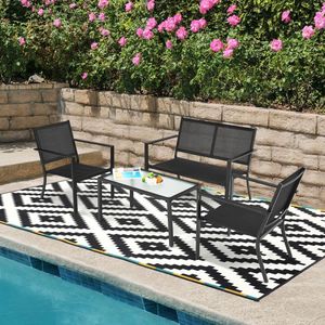 Juego de Muebles de Jardín de 4 Piezas con Sofá y Mesa de Centro con Estructura de Acero para Entretenimiento al Aire Libre - Product Image 2