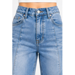 Jeans de Mezclilla Elásticos de Cintura Alta y Pierna Ancha para Mujer, Color Gris Ceniza - Product Image 4