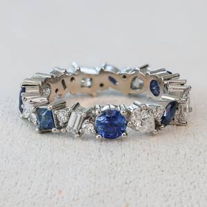 Sapphire & White Multi Shapes Cut Moissanite Gemstone Eternity Band <b>Ring</b> 925 Silver <b>Proposal</b> Gift For Engagement Party Charm - Product Image 4