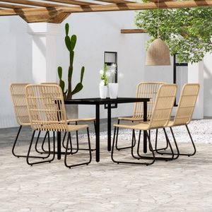 Ensemble de salle à manger en rotin PE noir et chêne avec verre en acier thermolaqué pour usage extérieur - Product Image 1