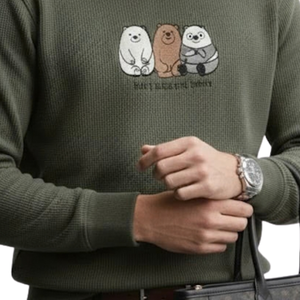 Mens Winter Waffle Knit Crew Neck Pullover Sweatshirt <b>Bear</b> Graphic Long Sleeve Casual Breathable Eco-Friendly 6XL Wholesale - Product Image 4