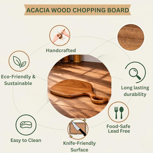 เขียงไม้เนื้อแข็งอะคาเซียทำมือ ทนทาน ใช้ได้สองด้าน สำหรับหั่นและตัด ใช้เป็นถาดเสิร์ฟของว่างและอาหารเรียกน้ำย่อย - Product Image 4