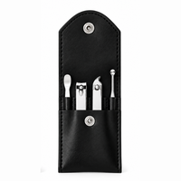 Kit de manucure 4 en 1 en acier inoxydable avec étui en cuir noir, style classique portable pour adultes