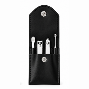 Stainless Steel 4 in 1 <b>Nail</b> <b>Kit</b> Manicure Set with Black Leather Case Portable Classic Style for Adults - Product Image 2