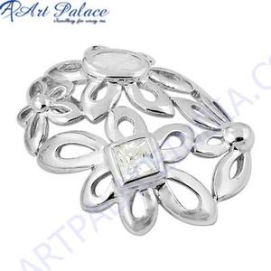 Pendentif en argent Art Palace avec zircone cubique taillée en fleur, style ajouré, pour la fabrication de bagues - Product Image 3