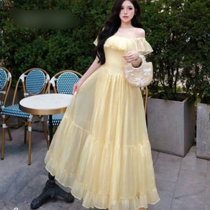 Women's silk cotton sexy <b>hot</b> maxi <b>Dresses</b> Natural Waist Slim Fit Strapless Chiffon Casual Washable Factory Price Customized - Product Image 6