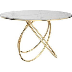 Table à manger ronde avec plateau en marbre et base en métal doré, mobilier contemporain moderne pour la maison - Product Image 1