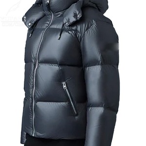New Custom OEM ODM Black <b>Reversible</b> Down Puffer Polyester Shiny Fabric <b>Coat</b> Winter Hooded Jacket Men - Product Image 2
