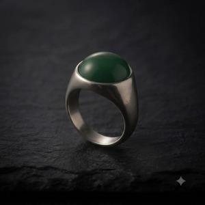 Handcrafted Minimalist <b>Silver</b> <b>Men's</b> <b>Ring</b> with Natural Green Aqeeq, Smooth Polished Statement <b>Ring</b>, Modern <b>Signet</b> <b>Ring</b> for <b>Men</b> - Product Image 3