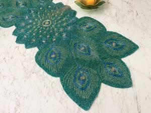 Handmade Eco-Friendly Durable 5mm Thick Fabric Table <b>Mat</b> Customized Shape Green Gold Embroidered Luxury Bohemian Design - Product Image 2