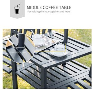 Panca da Giardino in Metallo con Foro per Ombrellone e Braccioli, Arredo Esterno per Patio, Veranda, Cortile e Impianti Sportivi - Product Image 5