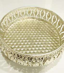 Luxury German Silver Hammered Round Decorative <b>Tray</b> Handmade Iron Serving <b>Tray</b> Premium Metal Fruit <b>Basket</b> Display Platter Home - Product Image 5