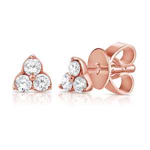3 Stone Cluster Stud Earring 14k Solid Gold Wholesale Push Back Everyday Wear Trilogy Round Lab Grown Diamond Classic Mini Studs - Product Image 6