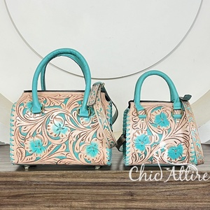 Bolso de Hombro de Cuero Vacuno Grabado a Mano con Diseño Floral, de Lujo Premium, OEM ODM, Estilo Vintage Elegante, Bolso de Fin de Semana - Product Image 1