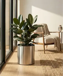 Pots de plantes en acier inoxydable brossé de haute qualité, vente en gros, jardinières d'intérieur et d'extérieur pour grands arbres, patio, jardin et aménagement paysager - Product Image 2