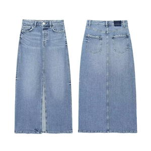 Custom High Quality Fashion Women's New Design Vintage Ladies Slit Straight Midi Blue Jeans Skirt Denim Jean Skirts for Women - Product Image 2