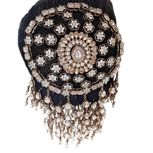 Coiffe en bois faite à la main avec pierres Kundan pour femme – Élégance et charme pour mariage, douche nuptiale, Halloween, Noël - Product Image 2