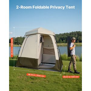 Carpa de ducha plegable de 2 habitaciones de tela Oxford 150D para camping con estacas y cuerdas, bolsa de transporte y barra transversal para vestuario de privacidad - Product Image 4