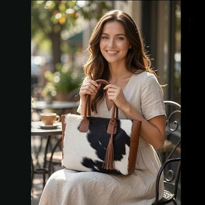 Bolso Tote de Cuero Negro y Blanco Premium para Mujer con Cierre de Cremallera, Plegable, Lujoso, Espacioso, con Asa para el Hombro y Detalle de Borla - Product Image 5